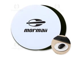 Mouse pad redondo de cor preta e design moderno, com símbolo de disco de vídeo no centro. Feito de material plástico e metal