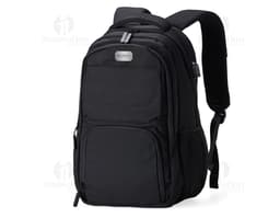 Mochila USB 30 Litros em cor preta, com compartimento para laptop e porta USB para carregamento de dispositivos eletrônicos.