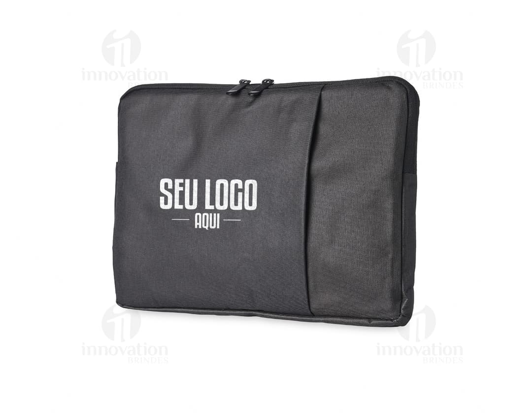 Pasta de couro marrom e preta para notebook 14 polegadas, com fecho de zíper, alça e bolsos para armazenar documentos e