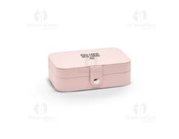 Porta joias com compartimentos para anéis em metal brilhante, design elegante, vazio, com fechadura e chave para maior