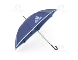 Guarda-chuva manual em poliéster com aço, design colorido em laranja e amarelo, com uma combinação de cores vibrantes. Possui