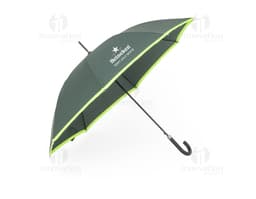 Guarda-chuva manual em poliéster com aço, design colorido em laranja e amarelo, com uma combinação de cores vibrantes. Possui