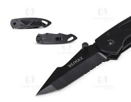 Canivete Metálico em metal prateado e preto, estilo moderno e design compacto. Ideal para uso em escritório, casa ou