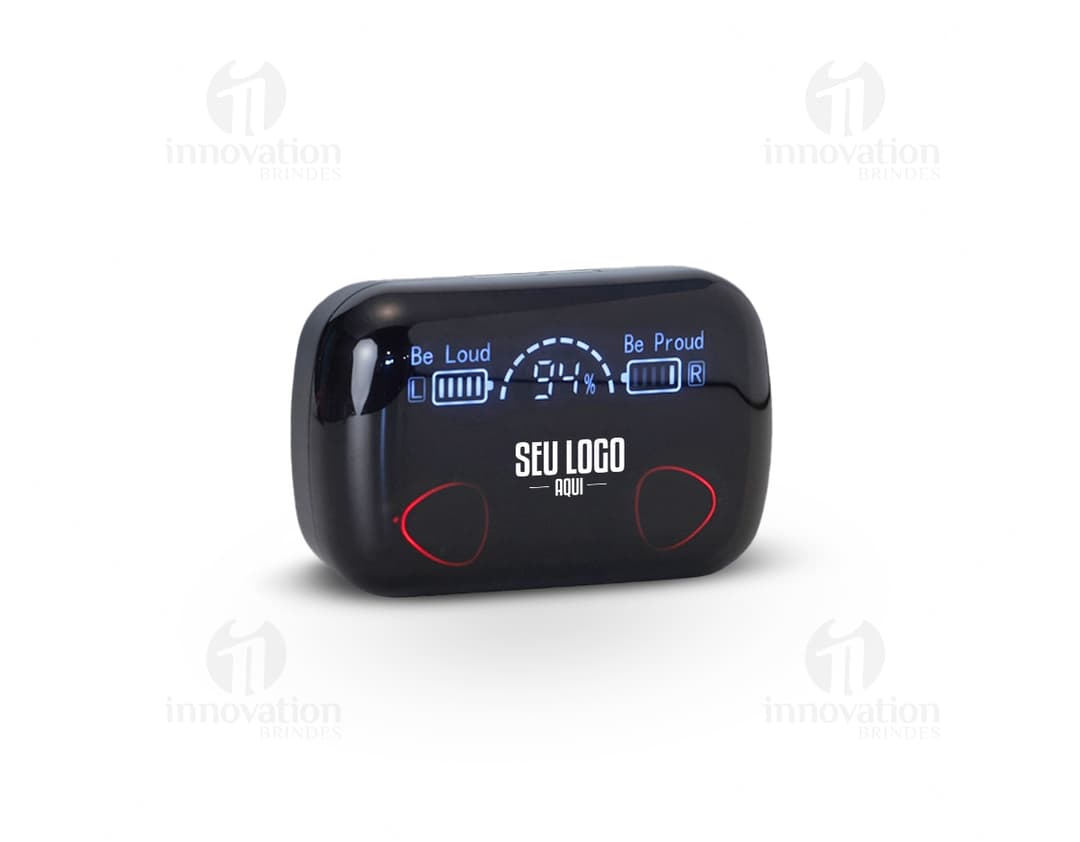 Fone de Ouvido Bluetooth preto, moderno e elegante. Com design profissional e tecnologia sem fio, ideal para comunicação em