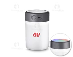 Umidificador de ar c/ difusor USB em embalagem de plástico transparente, com tampa colorida em metal. Objeto de metal em