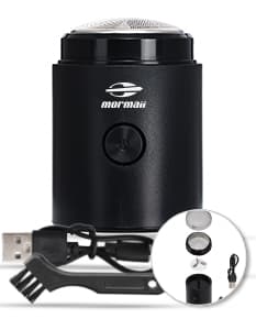 Mini aparador de barba preto compacto e moderno. Perfeito para manter sua barba sempre bem cuidada. Equipamento eletrônico de