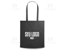 SACOLA 370 x 410 mm amarela e marrom com design moderno e detalhes em metal. Embalagem de papel brilhante com fecho de