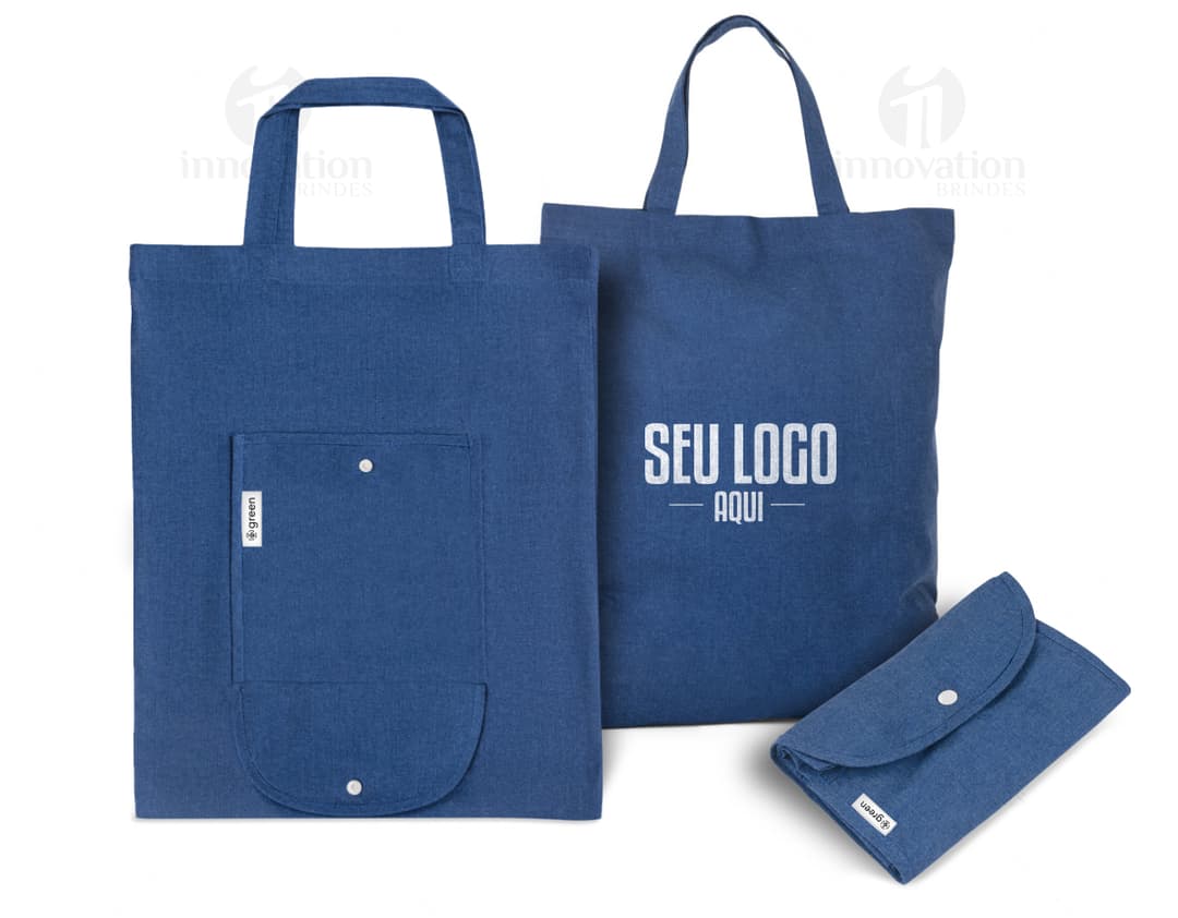 Sacola dobrável preta em couro com alça, ideal para compras e negócios. Possui fecho de zíper, estilo elegante e moderno.