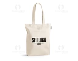 Sacola de algodão reciclado com alças, em tecido macio e resistente. Ideal para compras, design moderno e elegante, fabricado