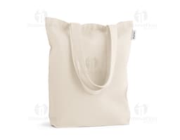 Sacola de algodão reciclado com alças, em tecido macio e resistente. Ideal para compras, design moderno e elegante, fabricado