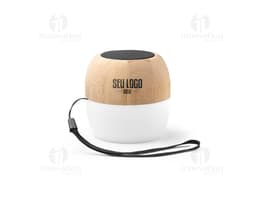 Caixa de som moderna com design de bambu, equipada com tecnologia LED e Bluetooth v5.0. Aparelho de áudio de alta qualidade