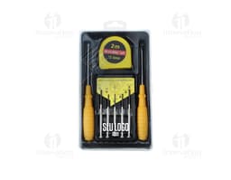 Kit de ferramentas de 8 peças em metal e plástico, incluindo chave de fenda, fita métrica, alicate e outros equipamentos de