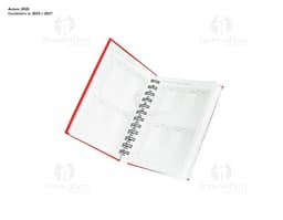 Capa emborrachada da Agenda 2025 em azul marinho com detalhes dourados e elástico para fechamento.