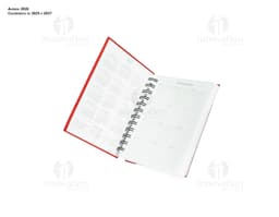 Capa emborrachada da Agenda 2025 em azul marinho com detalhes dourados e elástico para fechamento.