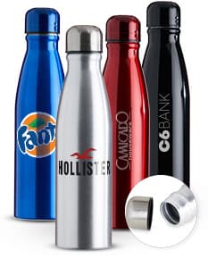 Garrafa de alumínio com capacidade de 630ml.
