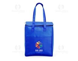 Bolsa térmica de 9 litros em couro marrom, com fecho de zíper, alça de transporte e design elegante. Ideal para manter