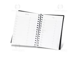 Agenda diária para o ano de 2025, capa com design elegante e organização por dias e horas.