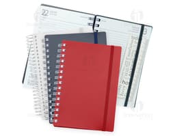 Agenda diária para o ano de 2025, capa com design elegante e organização por dias e horas.