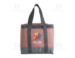 Bolsa Térmica 12 Litros na cor azul, com alça para transporte e zíper na parte superior. A bolsa está fechada e apresenta um