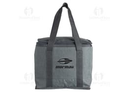 Bolsa Térmica 12 Litros na cor azul, com alça para transporte e zíper na parte superior. A bolsa está fechada e apresenta um