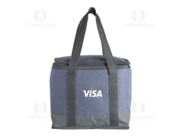 Bolsa Térmica 12 Litros na cor azul, com alça para transporte e zíper na parte superior. A bolsa está fechada e apresenta um