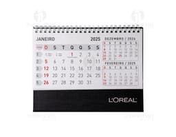Calendário de Mesa 2024 em Papel 115g. com design moderno e organizado, contendo datas, meses, semanas e dias do ano. Ideal