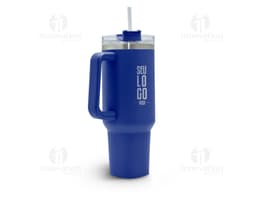 Caneca térmica inox 1,2L c/ tampa em metal prateado, vazia e limpa. A imagem mostra um objeto redondo e brilhante, com tampa