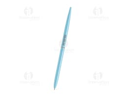 Caneta metálica azul com rotação, design moderno e elegante. A cor vibrante e brilhante traz um toque de criatividade. Ideal
