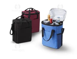 Bolsa térmica preta de couro com alça, ideal para viagens de negócios. Capacidade de 16L, fechamento em metal, moderna e