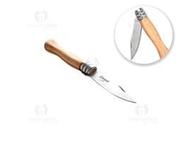 Canivete de madeira com lâmina afiada em aço inoxidável, perfeito para suas aventuras ao ar livre. Utensílio resistente e