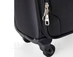 Mala de viagem de 48 litros em couro preto, moderna e elegante, ideal para viagens a negócios. Inclui alça de mão