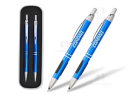 Conjunto de caneta e lapiseira de metal premium para escrita elegante e profissional. Perfeito para uso no escritório, escola