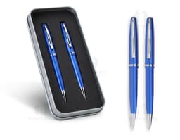 Conjunto elegante de caneta e lapiseira metal para escrita fina e precisa. Ideal para uso no escritório, negócios ou estudos.