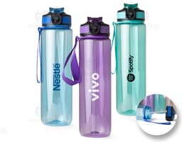 squeeze plástico de 1 litro contendo líquido transparente. O recipiente é de plástico colorido em amarelo e contém um objeto