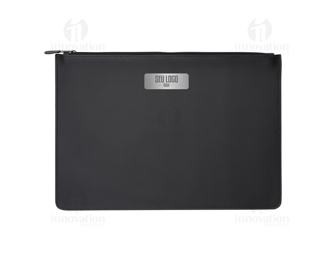 Pasta envelope bidim preta para armazenamento de documentos e tecnologia. Capa dura e design moderno, ideal para organizar