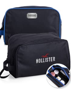 Nécessaire de poliéster preta para viagem e organização de acessórios pessoais. Perfeito para quem busca praticidade e