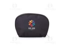 Nécessaire de Nylon preto com design de coração em metal, ideal para guardar acessórios e produtos de higiene pessoal.