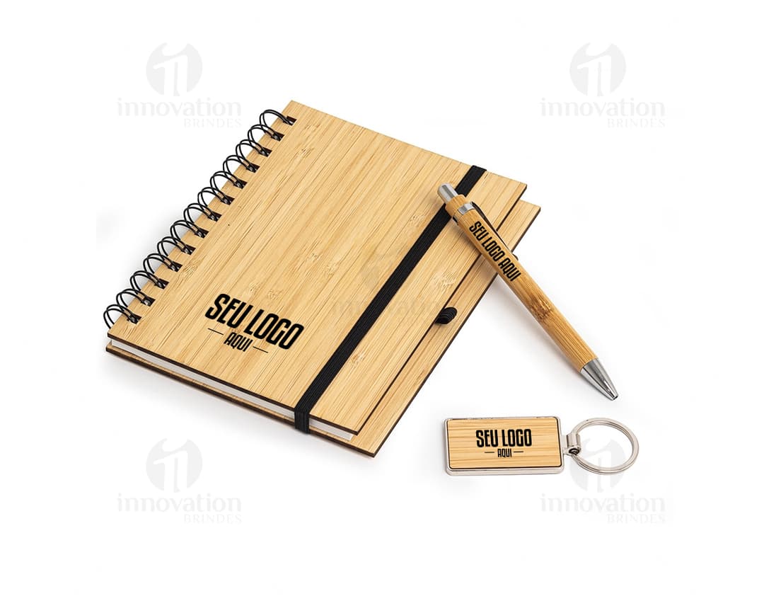 Kit Executivo Ecológico 3 Peças - Notebook, Bloco de Notas e Caneta Reciclados para Escritório e Negócios. Ideal para