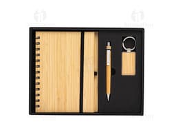 Kit executivo ecológico 3 peças - Caderno ecológico, bloco de notas reciclado e caneta de bambu. Ideal para sua rotina de