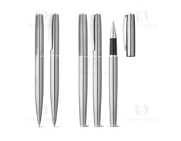 Conjunto de roller e esferográfica em metal cromado, ideal para escrita no trabalho ou na escola. Design moderno e prático