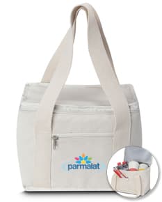 Bolsa térmica em algodão marrom, moderna e elegante, ideal para transportar itens de forma segura e com estilo. Com alça e