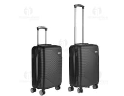 Mala de bordo moderna e tecnológica, com design em metal preto e prateado. Equipada com sistema de comunicação e capacitores