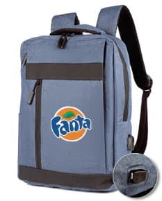 Mochila para Notebook preta em couro, moderna e elegante, com fecho de zíper e alça para transporte. Ideal para viagens de