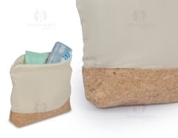 Necessaire em Algodão marrom, vazia, vintage. Feita de tecido de papelão, com textura antiga e grunge. Está aberta, mostrando