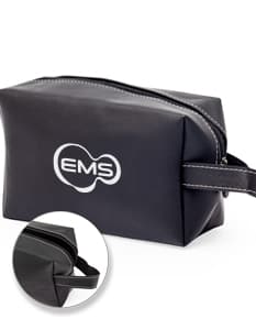 Bolsa de couro sintético preta para guardar objetos pessoais, como carteira, dinheiro, chave, celular, entre outros. Possui