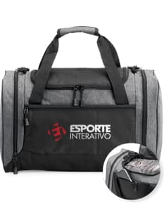 Bolsa esportiva de couro na cor preta, com capacidade de 46 litros, alça de ombro, fecho de zíper, design moderno e elegante.