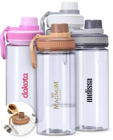Squeeze Plástico 500ml na cor azul com tampa rosqueável e bico para beber.