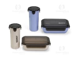Kit Copo e Marmita Fibra de Bambu em tons de preto e prata. Feito de material de fibra de bambu, moderno e ecológico. Ideal