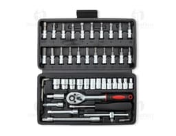 Kit Ferramenta 45 peças em estojo com diversas ferramentas como chaves de fenda, alicates, martelo e outros acessórios.
