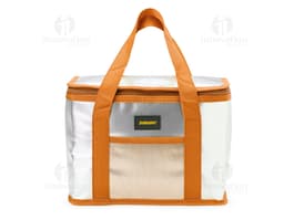 Bolsa térmica de 9,5 litros em cor azul, feita de material resistente e com alça ajustável.
